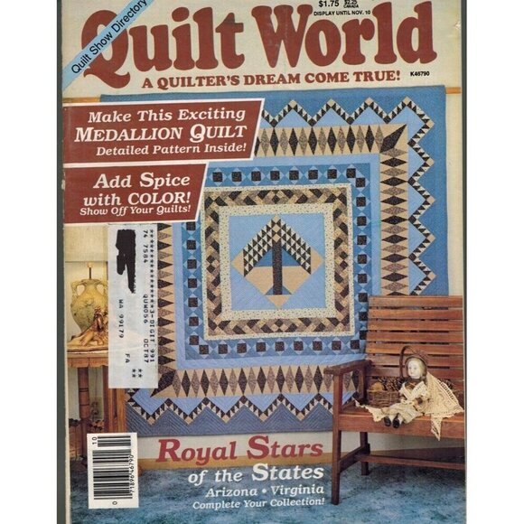 QUILT WORLD OCTOBER 1987 Medallion Quilt, Royal Stars of the States - Picture 1 of 2